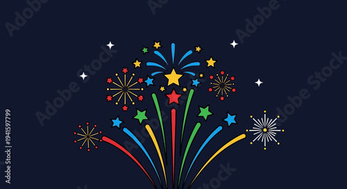 Colorful Fireworks Exploding in Dark Night Sky.