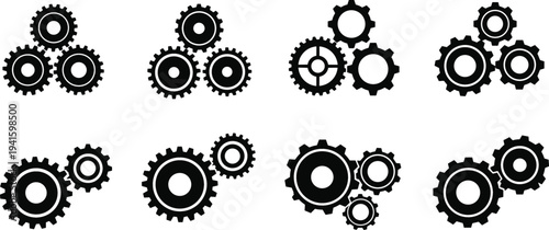 Gear Cogwheel Icon Set for Settings Configuration, System Engineering, Mechanical Process, Technology Development, and Automation Interface Design