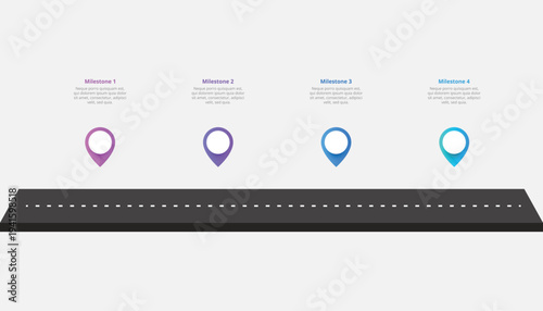 Business Roadmap Infographic With Four Steps and Milestones And Winding Journey Path