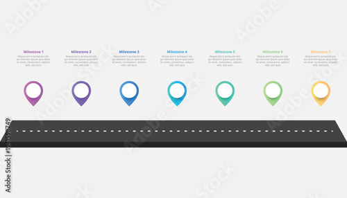 Business Roadmap Infographic With Seven Steps and Milestones And Winding Journey Path