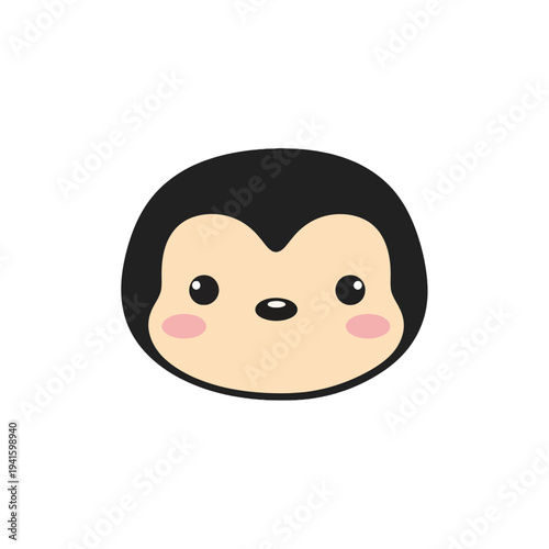 Cute cartoon monkey face with black hair and rosy cheeks.