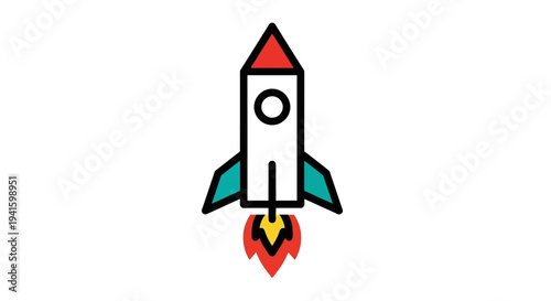 Simple illustration of a cartoon rocket ship launching into space.