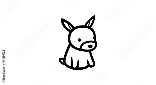 Simple black and white line drawing of a sitting pig.