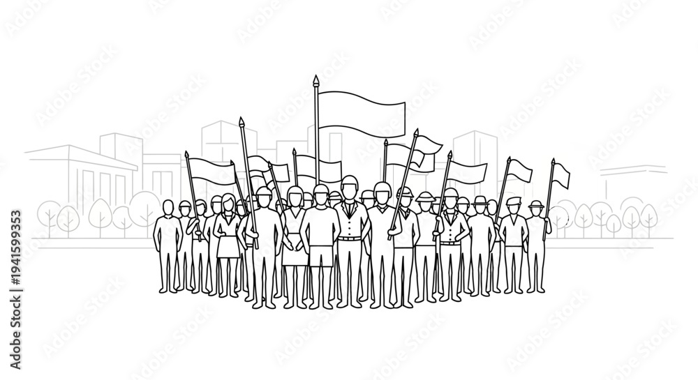 Obraz premium Protest Crowd with Flags