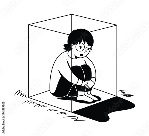 Person trapped in a glass box, feeling isolated and anxious