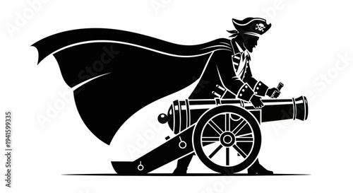 Pirate Captain Firing Cannon Silhouette