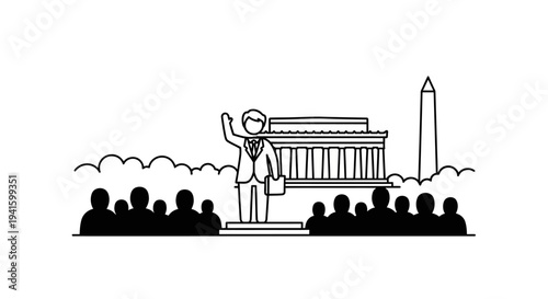 Politician Speaking at Podium with Lincoln Memorial and Washington Monument Background