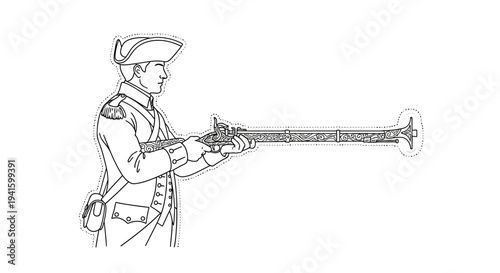 Revolutionary War Soldier Aiming Musket, Historical Military Illustration