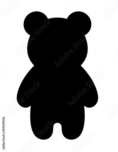 Simple black silhouette of a teddy bear on white background.