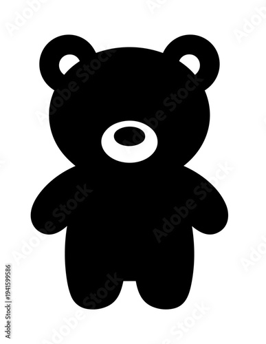 Simple black silhouette of a teddy bear on a white background.