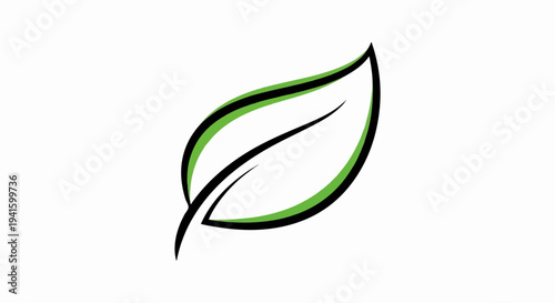 A simple, stylized green and black leaf outline on a white background