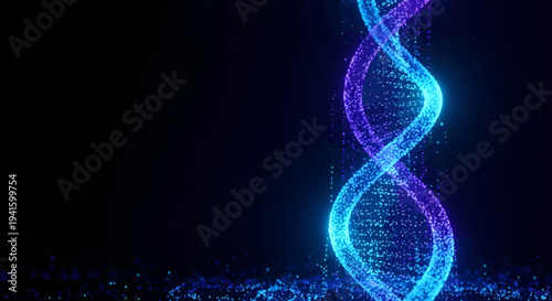 Glowing DNA double helix structure in blue and purple hues