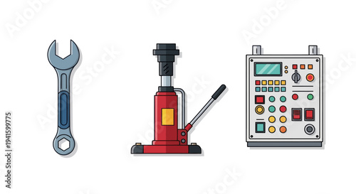 Silver and Blue Open-End Wrench Tool Isolated on White.