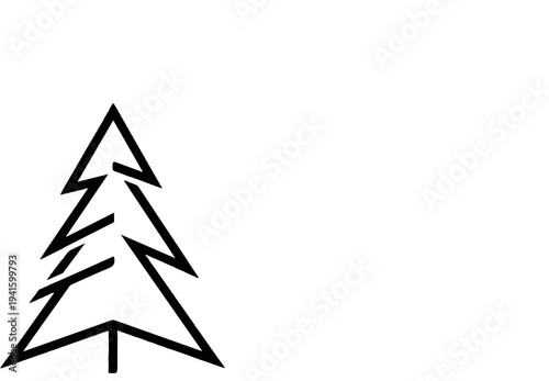 A stylized black outline of a fir tree against a white background