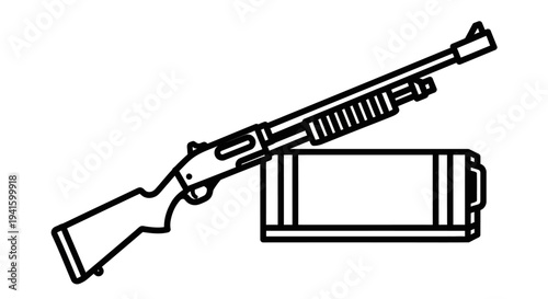 Shotgun and Ammunition Box Icon Vector Illustration