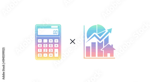 Pastel Calculator and Financial Graph Icons for Business and Real Estate Analysis.