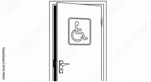 A single door with an open door frame and accessibility symbol