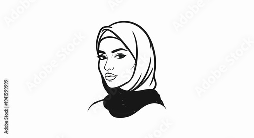 A sketch of a woman wearing a hijab and scarf