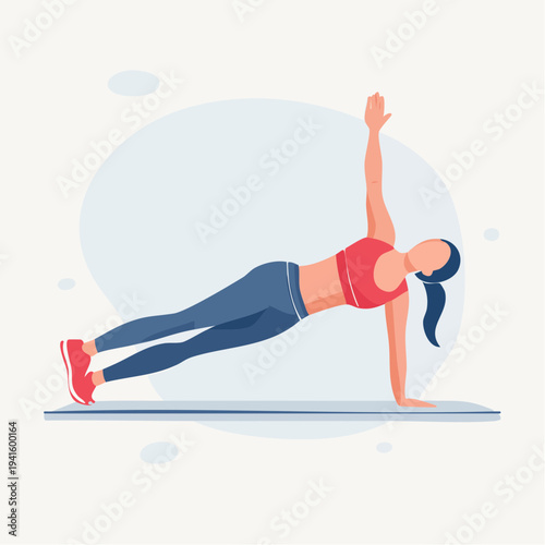 Energetic Woman Demonstrating Side Plank Pose for Core Strength and Fitness
