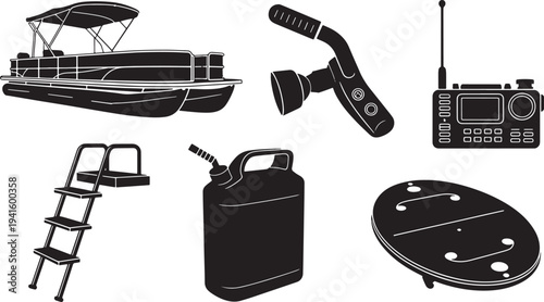 Pontoon boat with accessories ladder gas can radio and steering wheel for water sports