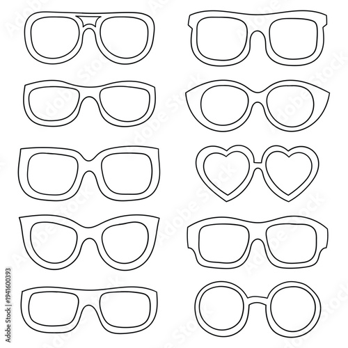 Hand-drawn doodle set of sunglasses on a white background.