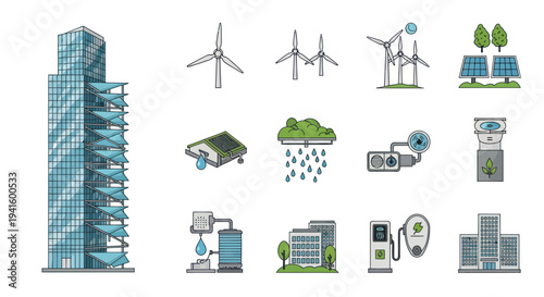 Modern Glass Skyscraper with Balconies and Sustainable Design Elements.