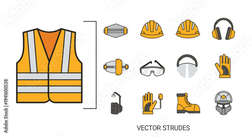 Construction Safety Gear: Hard Hats Vests Masks Gloves and Protective Equipment.