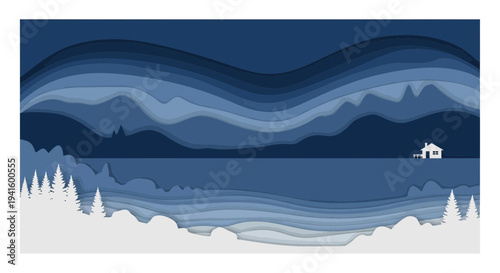 Abstract landscape illustration with layered paper effect and calm atmosphere