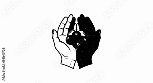 A pair of cupped hands, one light, one dark, holding berries