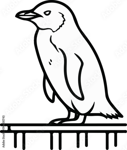 A simple black and white line drawing of a penguin standing on a platform