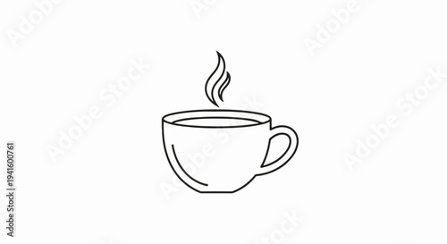 A simple line drawing of a cup of hot beverage with steam rising