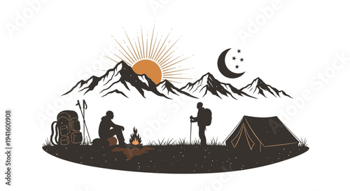 Camping adventure silhouette illustration outdoors nature landscape design