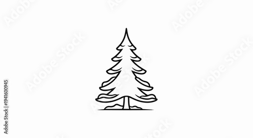 A simple black and white line drawing of a pine tree with layered branches