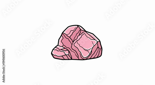A pink, faceted rock with thick black outlines