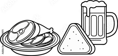 A plate of sliced meat and a frothy beer mug