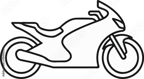 A minimalist black and white outline drawing of a sport motorcycle