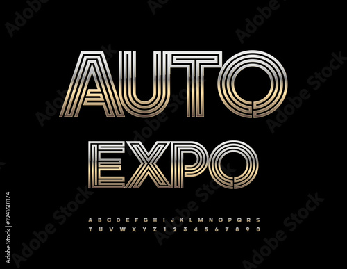 Vector Cool icon Urban Expo. Exclusive Metallic Font, Fashion Silver Alphabet Letters and Numbers set. 