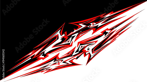 Vibrant and dynamic abstract geometric pattern with a powerful zigzag shape at its core, featuring energetic lines in yellow, green, and white on a striking dark background