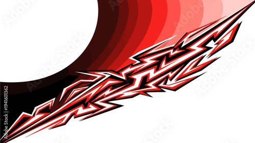 Vibrant and dynamic abstract geometric pattern with a powerful zigzag shape at its core, featuring energetic lines in yellow, green, and white on a striking dark background