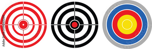 Target and Bullseye Icon Set Featuring Archery and Shooting Targets with Circular Rings for Aim, Focus, and Goal Achievement Concepts