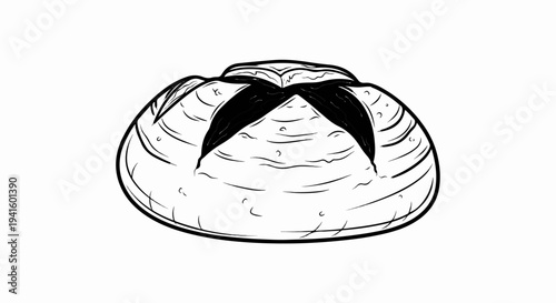 A hand-drawn illustration of a round loaf of bread with deep cuts on top