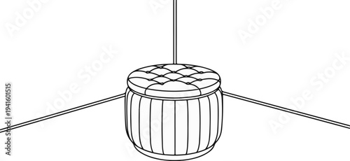 A line art drawing of a padded round ottoman with a vertical pole