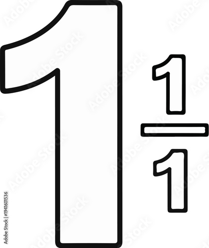 A large numeral one is displayed beside a fraction of one over one