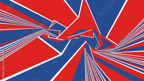 Vibrant and dynamic abstract geometric pattern with a powerful zigzag shape at its core, featuring energetic lines in yellow, green, and white on a striking dark background