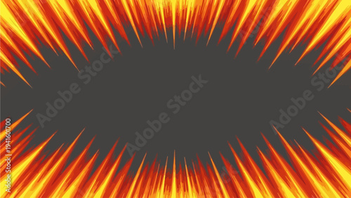 Vibrant and dynamic abstract geometric pattern with a powerful zigzag shape at its core, featuring energetic lines in yellow, green, and white on a striking dark background