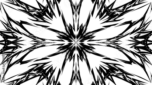 Vibrant and dynamic abstract geometric pattern with a powerful zigzag shape at its core, featuring energetic lines in yellow, green, and white on a striking dark background