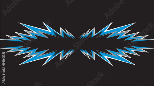 Vibrant and dynamic abstract geometric pattern with a powerful zigzag shape at its core, featuring energetic lines in yellow, green, and white on a striking dark background