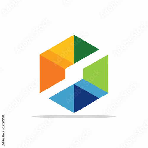 Abstract Colorful Hexagon Logo Design with Interconnected Geometric Shapes, Modern and Vibrant Graphic Vector Illustration
