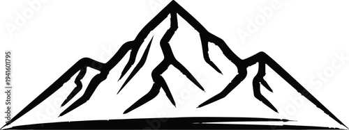 A minimalist black and white depiction of rugged mountain peaks