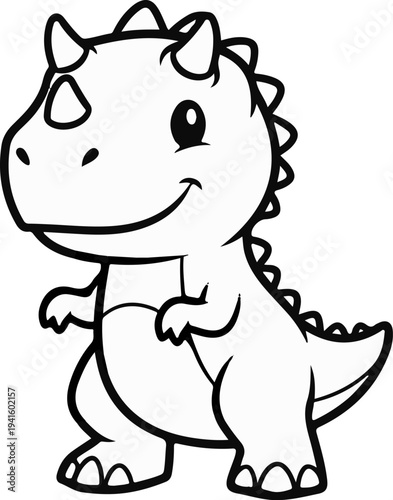A cute, cartoonish dinosaur character with big eyes and a friendly smile
